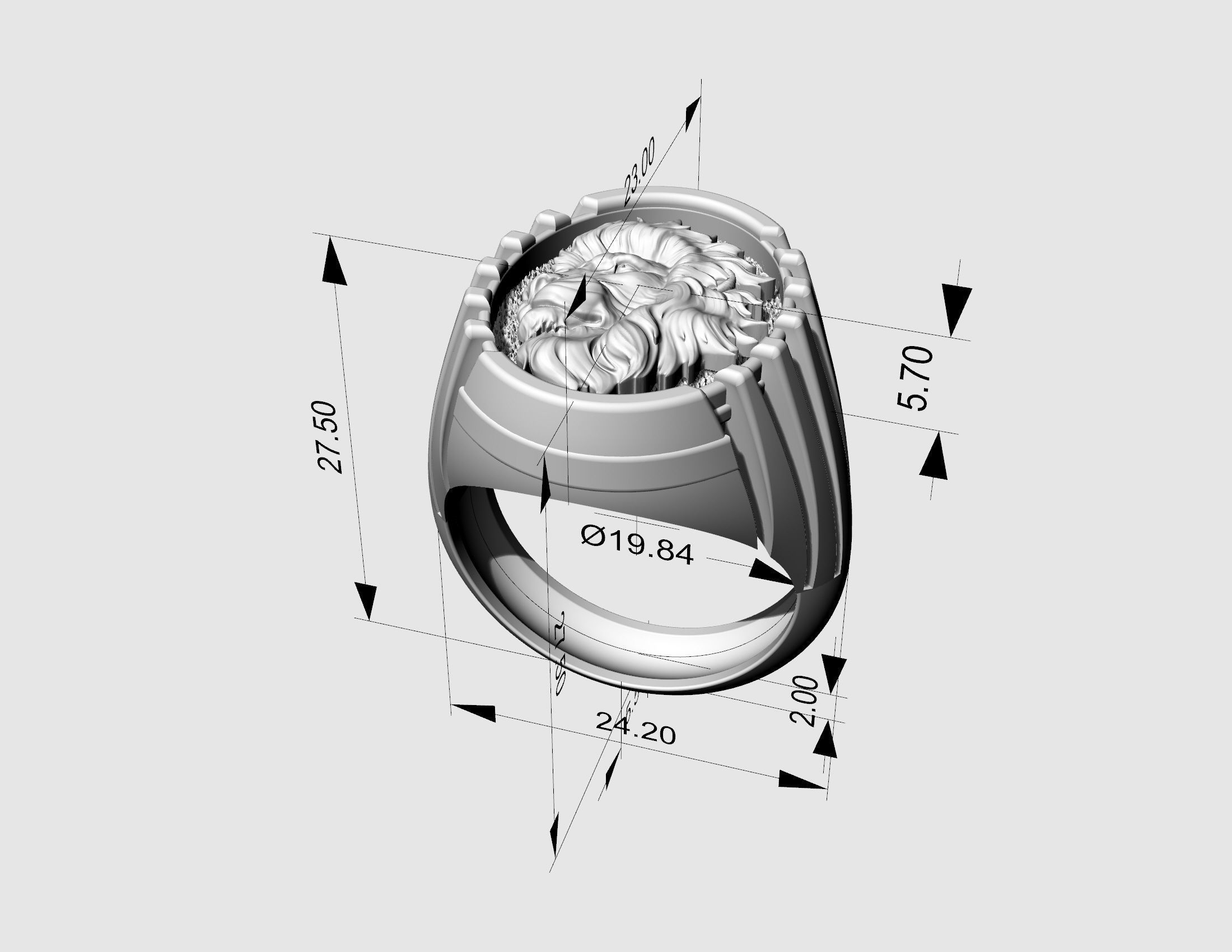 Lion profile ring 3D print model_14