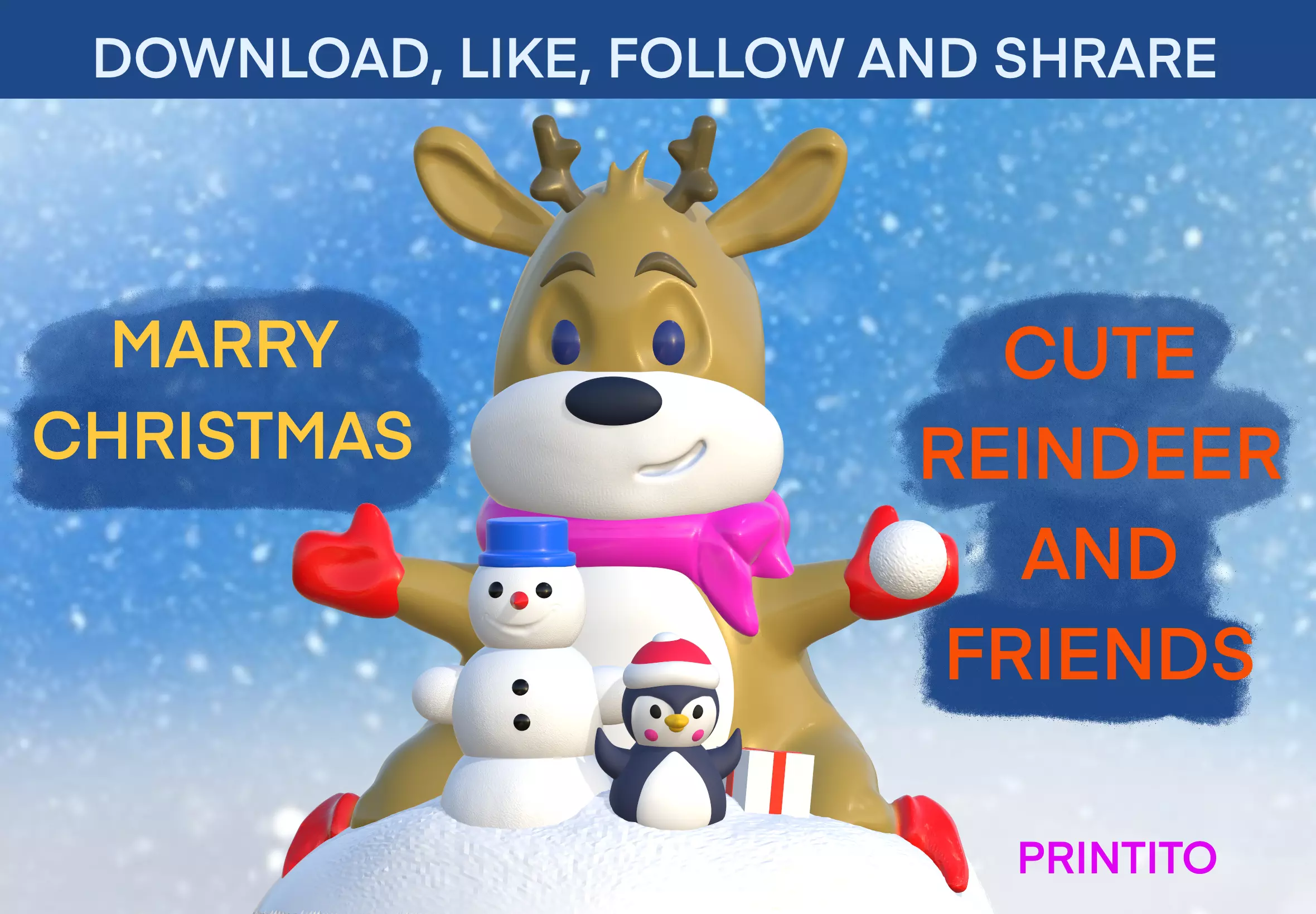 Cute reindeer 3D print model_0