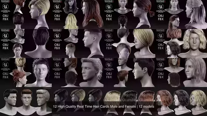 12 High Quality Real Time Hair Cards Male and Female