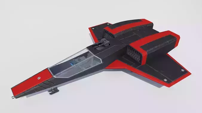Sci-Fi Space Fighter Jet with Interior Cockpit Low-poly 3D model