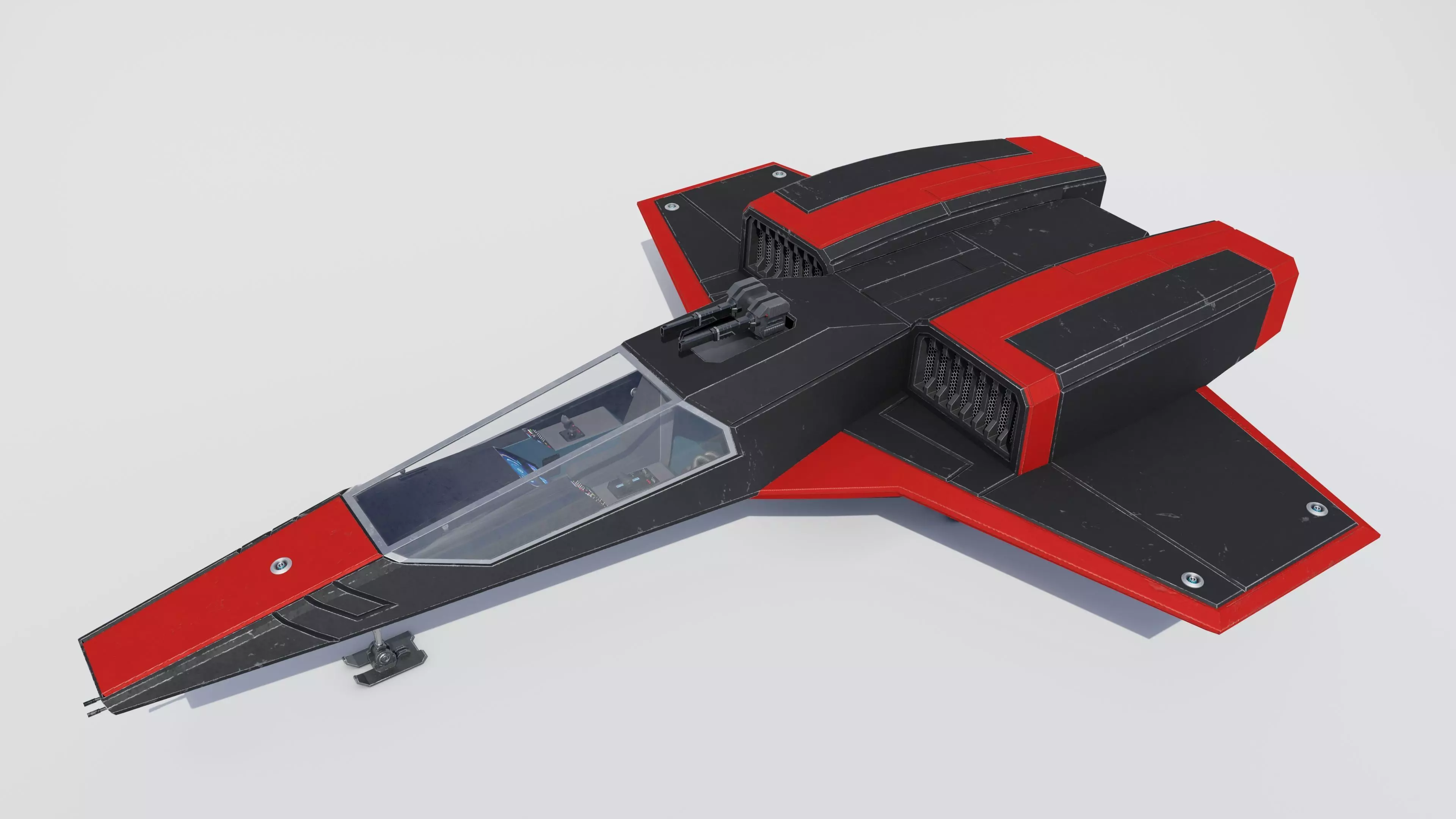Sci-Fi Space Fighter Jet with Interior Cockpit Low-poly 3D model_0