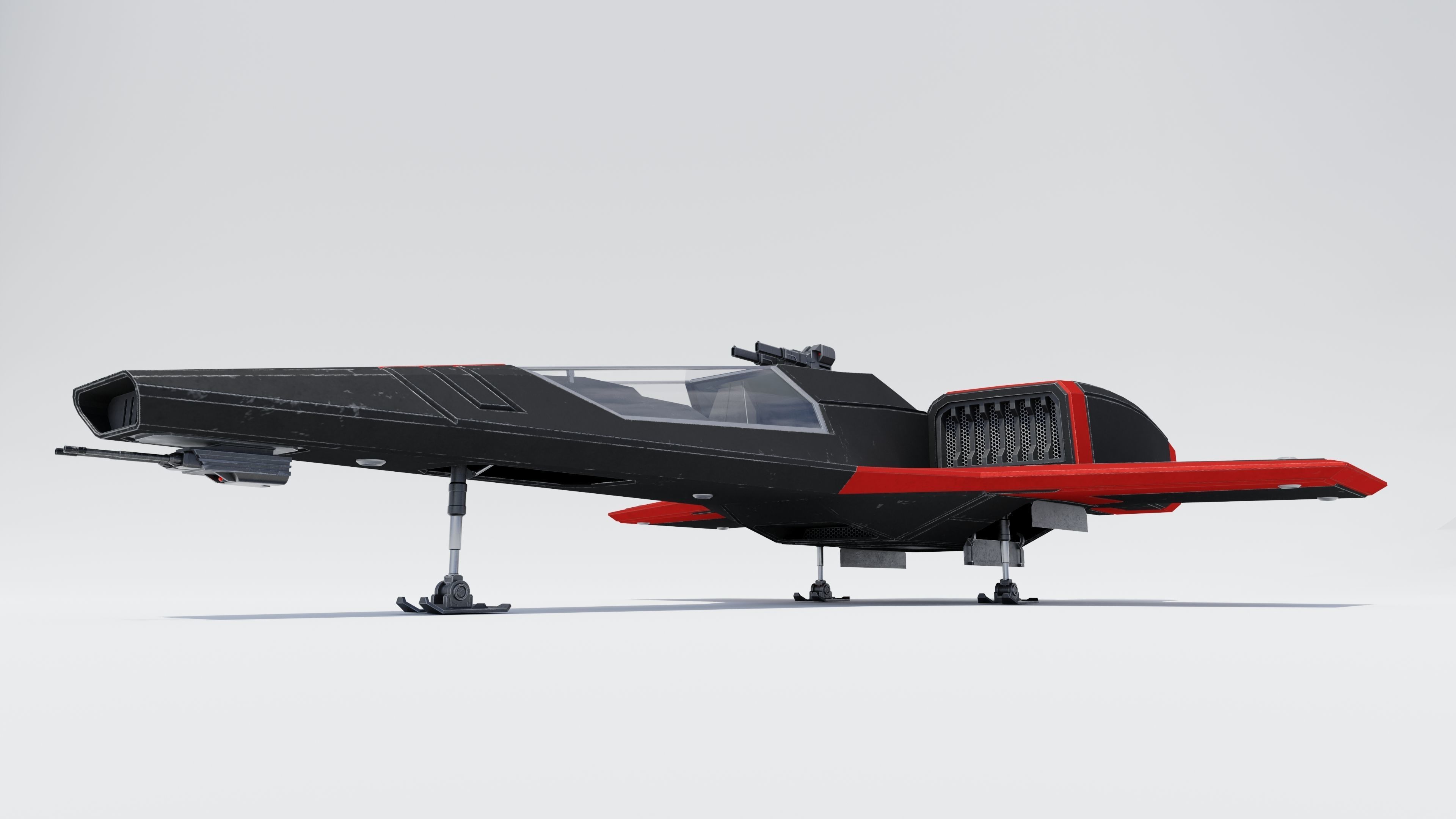 Sci-Fi Space Fighter Jet with Interior Cockpit Low-poly 3D model_9
