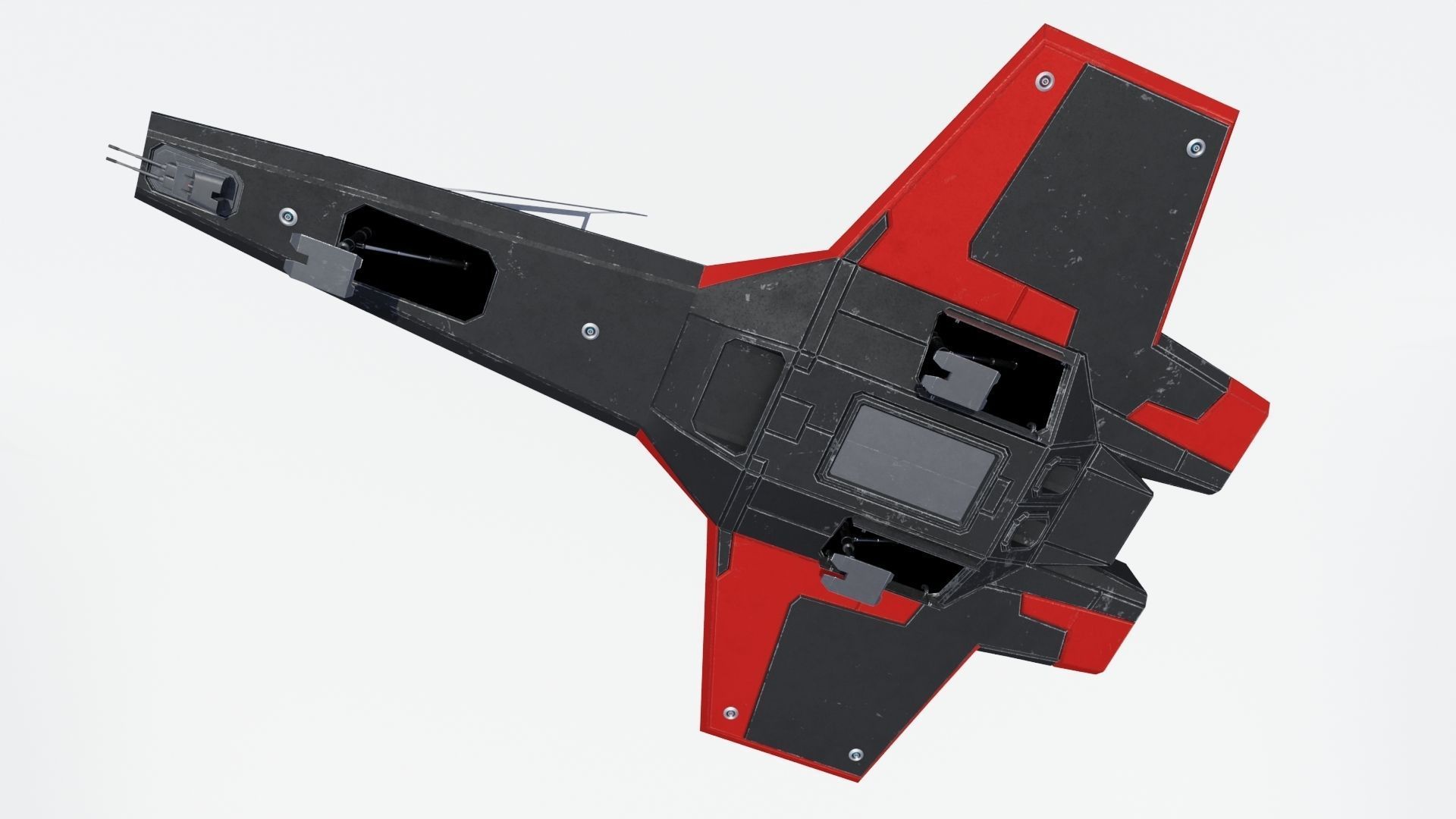 Sci-Fi Space Fighter Jet with Interior Cockpit Low-poly 3D model_16