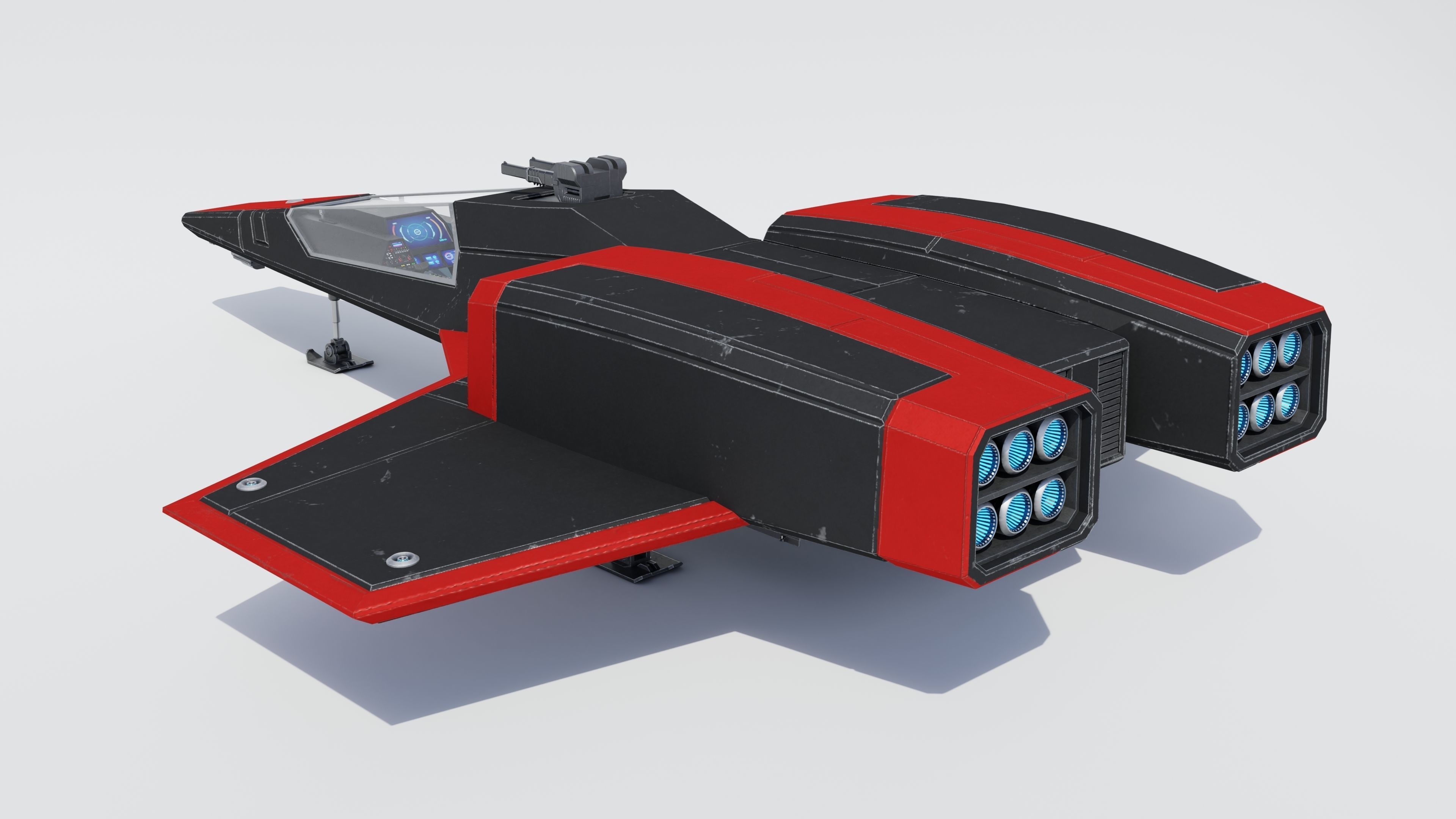 Sci-Fi Space Fighter Jet with Interior Cockpit Low-poly 3D model_4