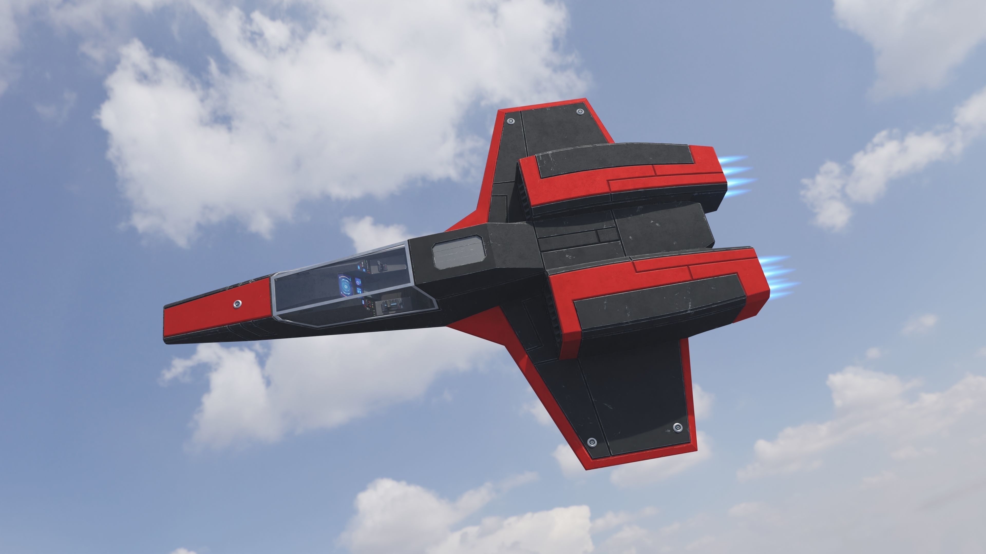 Sci-Fi Space Fighter Jet with Interior Cockpit Low-poly 3D model_17