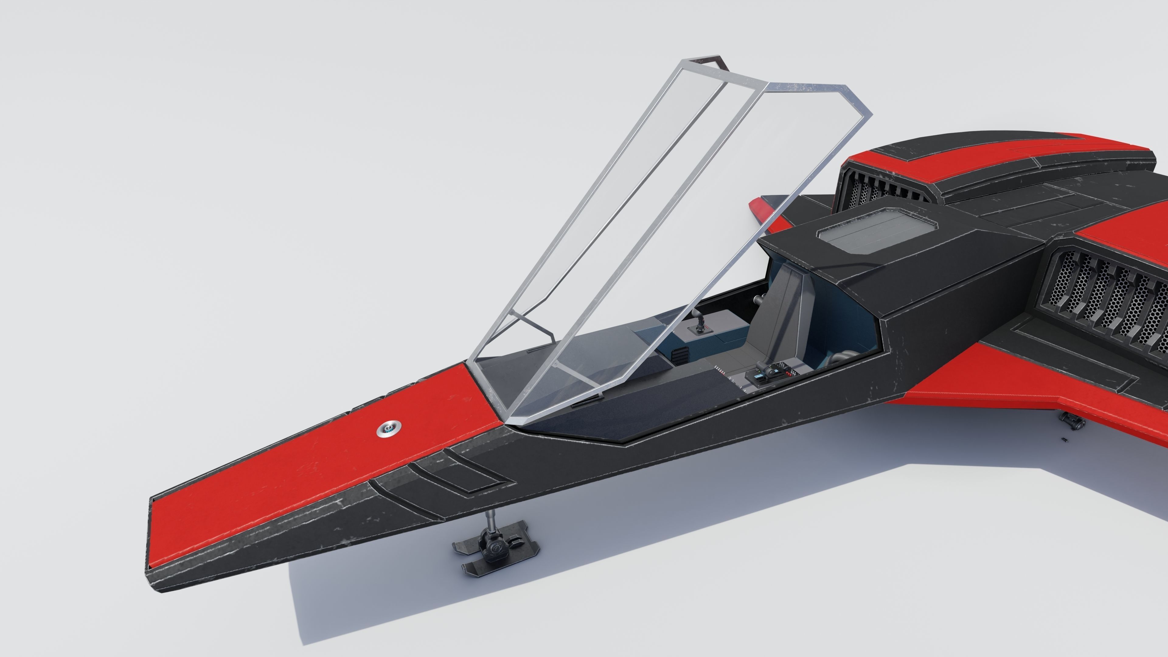 Sci-Fi Space Fighter Jet with Interior Cockpit Low-poly 3D model_8