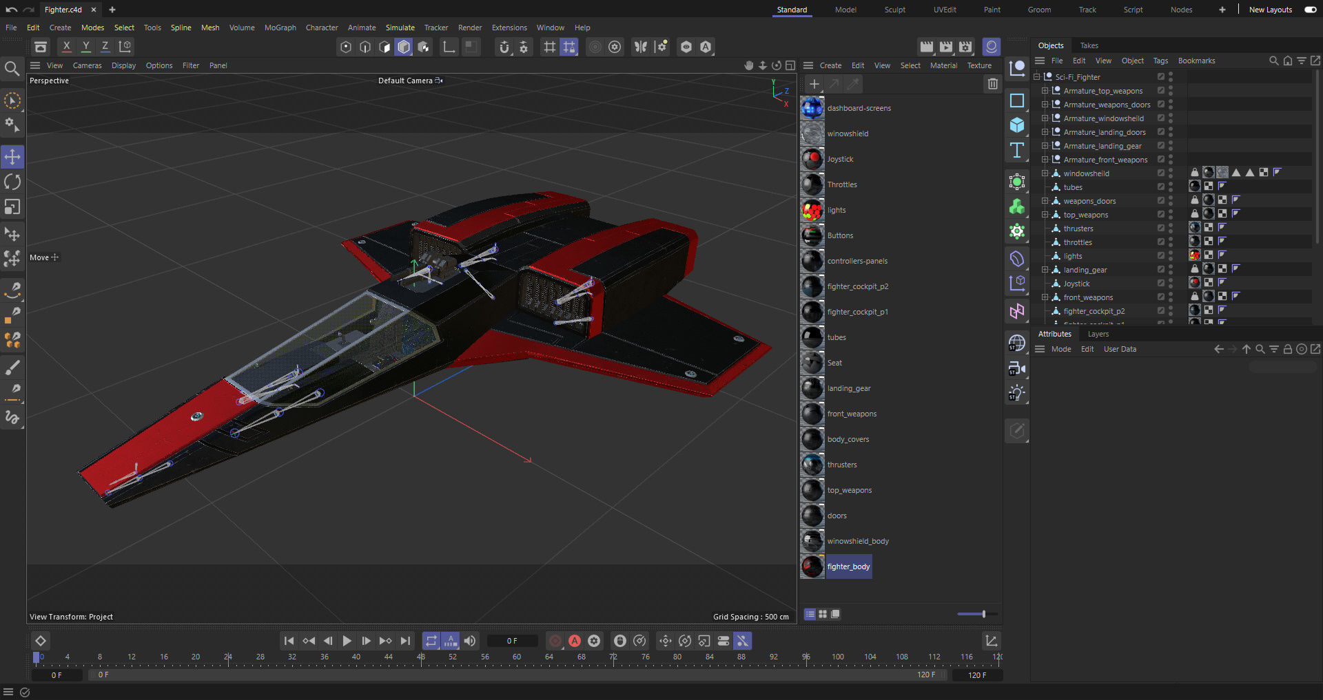 Sci-Fi Space Fighter Jet with Interior Cockpit Low-poly 3D model_21