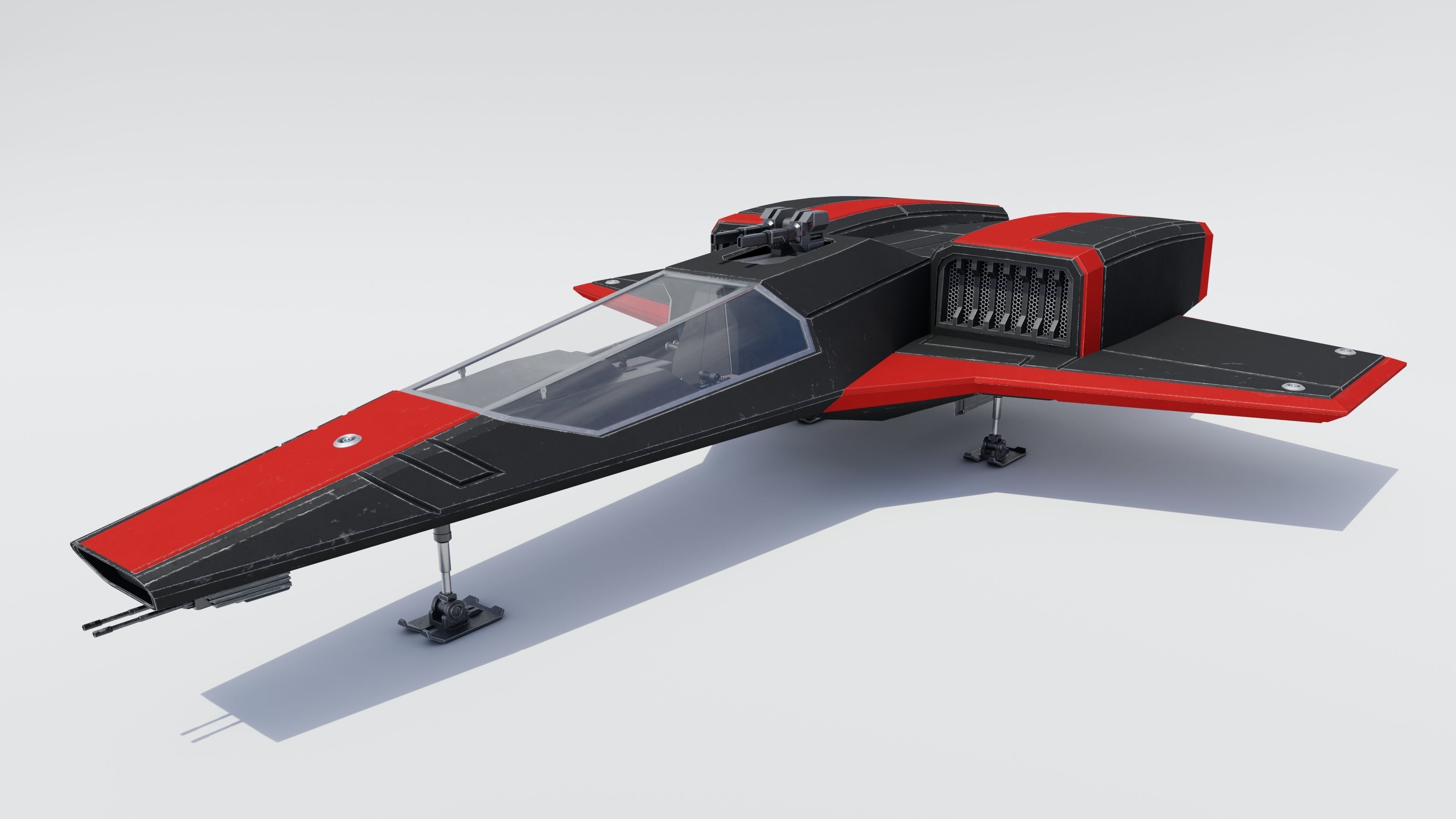 Sci-Fi Space Fighter Jet with Interior Cockpit Low-poly 3D model_2