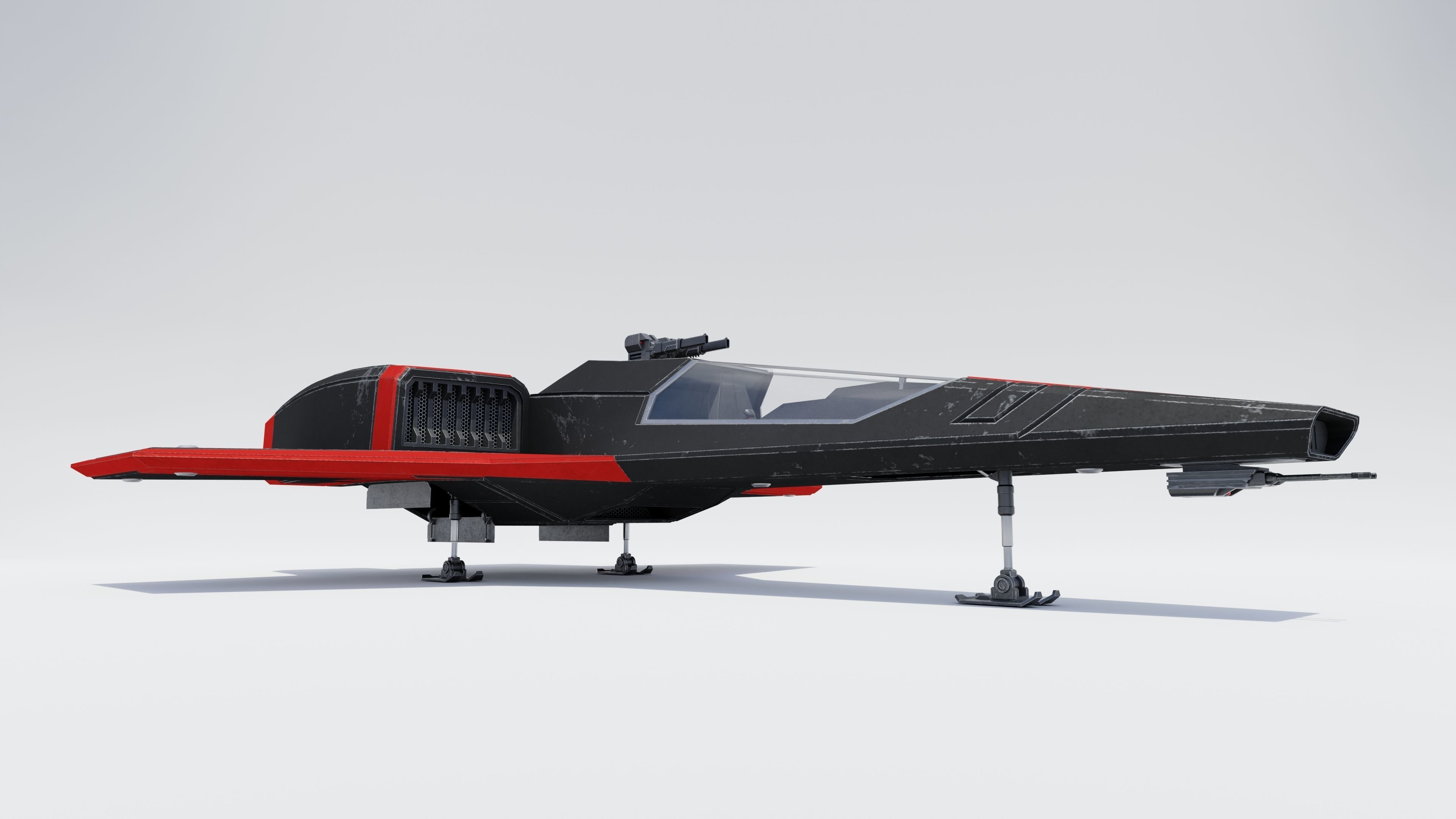 Sci-Fi Space Fighter Jet with Interior Cockpit Low-poly 3D model_10