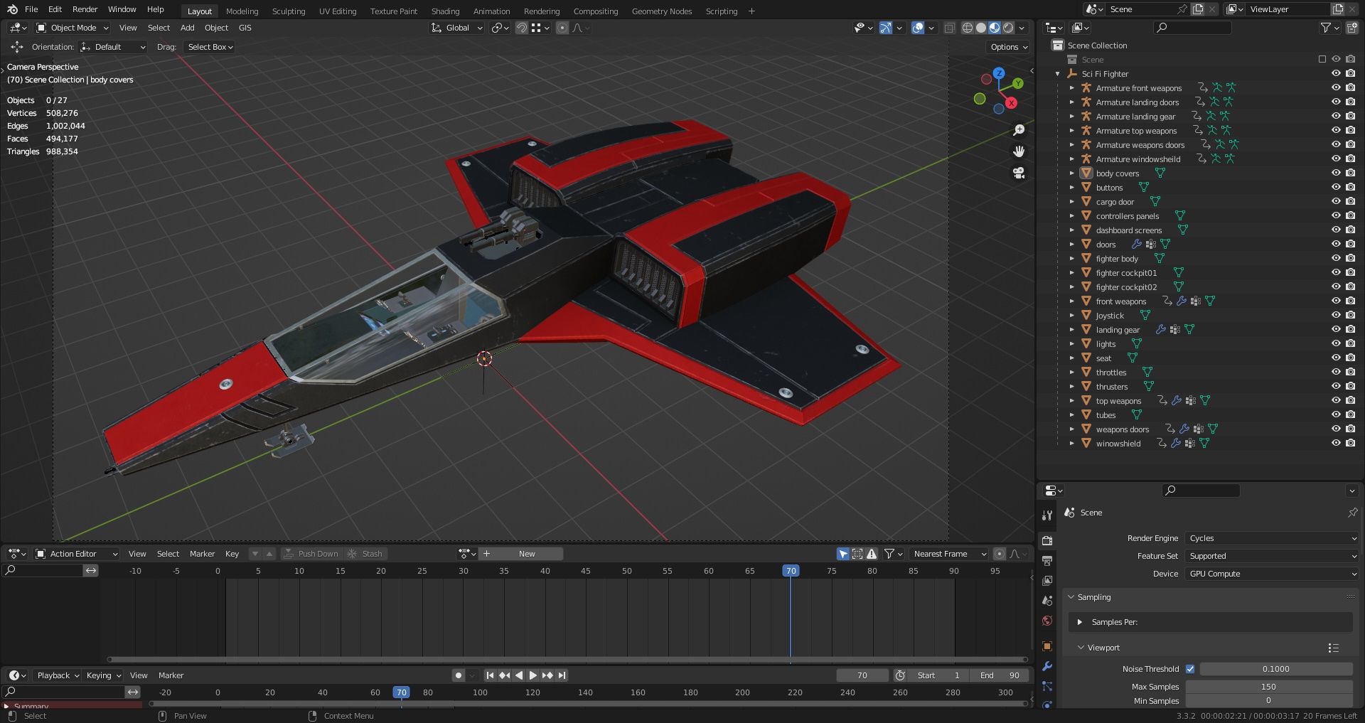 Sci-Fi Space Fighter Jet with Interior Cockpit Low-poly 3D model_20