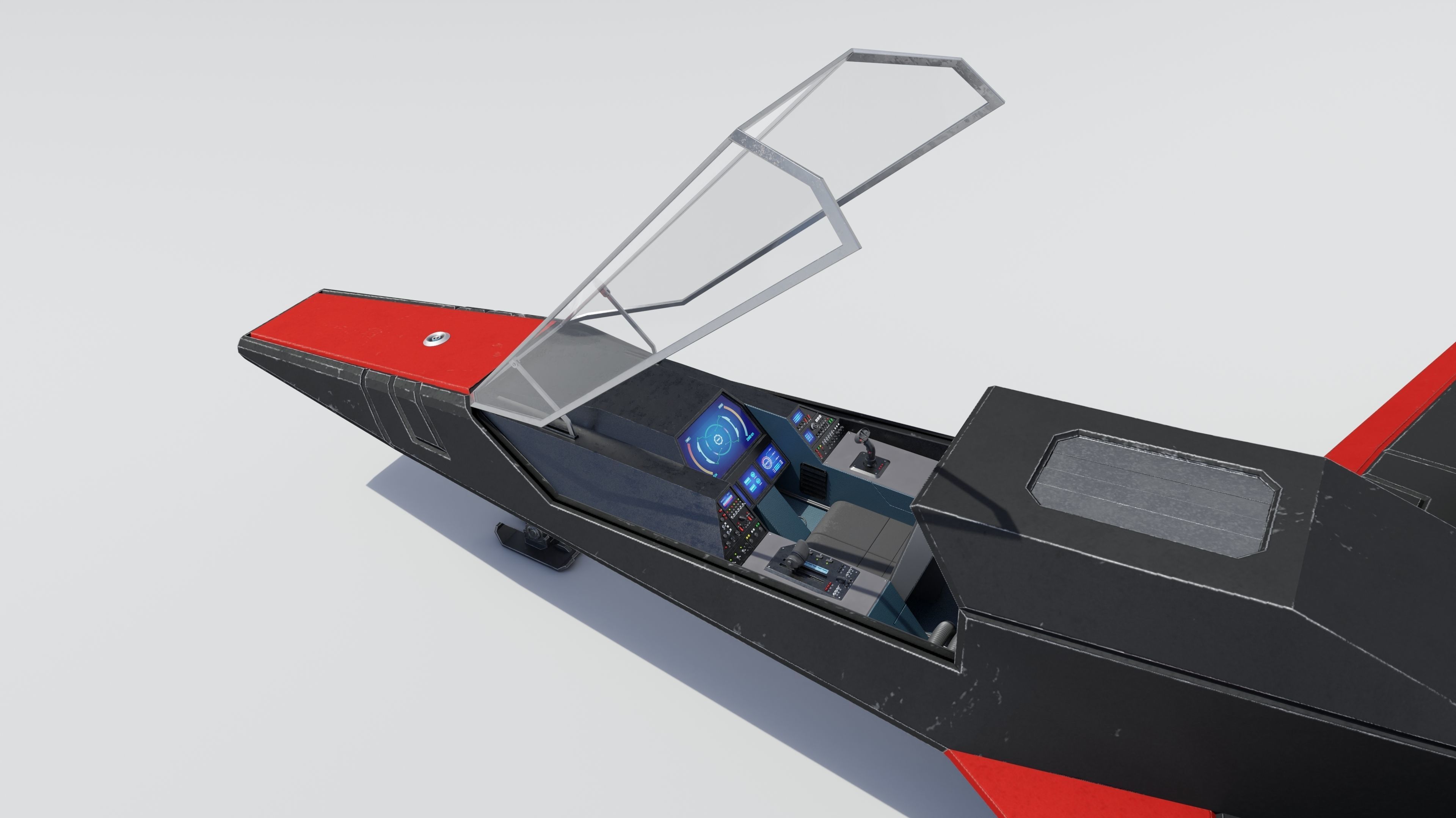 Sci-Fi Space Fighter Jet with Interior Cockpit Low-poly 3D model_7