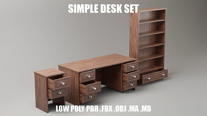 Simple Desk Set - Low Poly PBR Low-poly 3D model