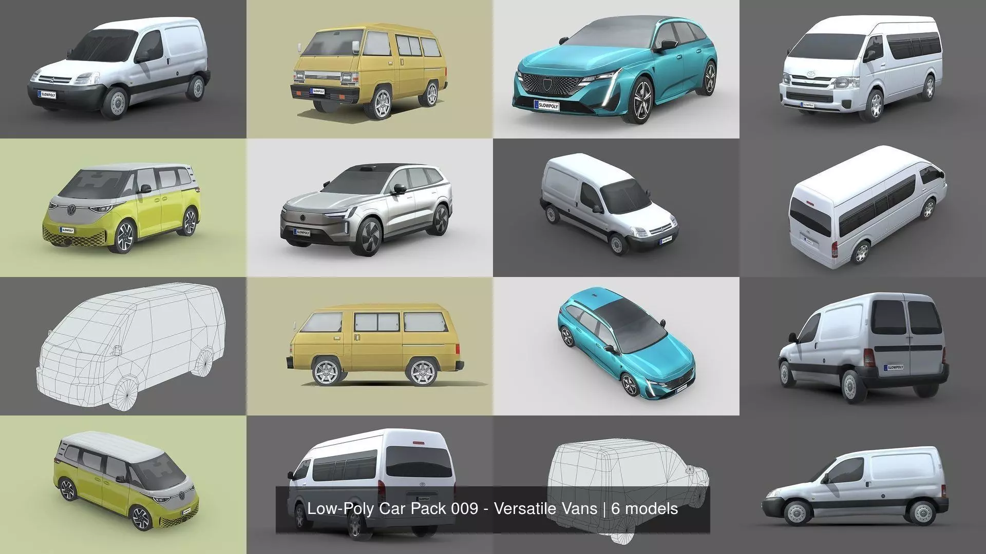 Low-Poly Car Pack 009 - Versatile Vans 3D Model Collection_1