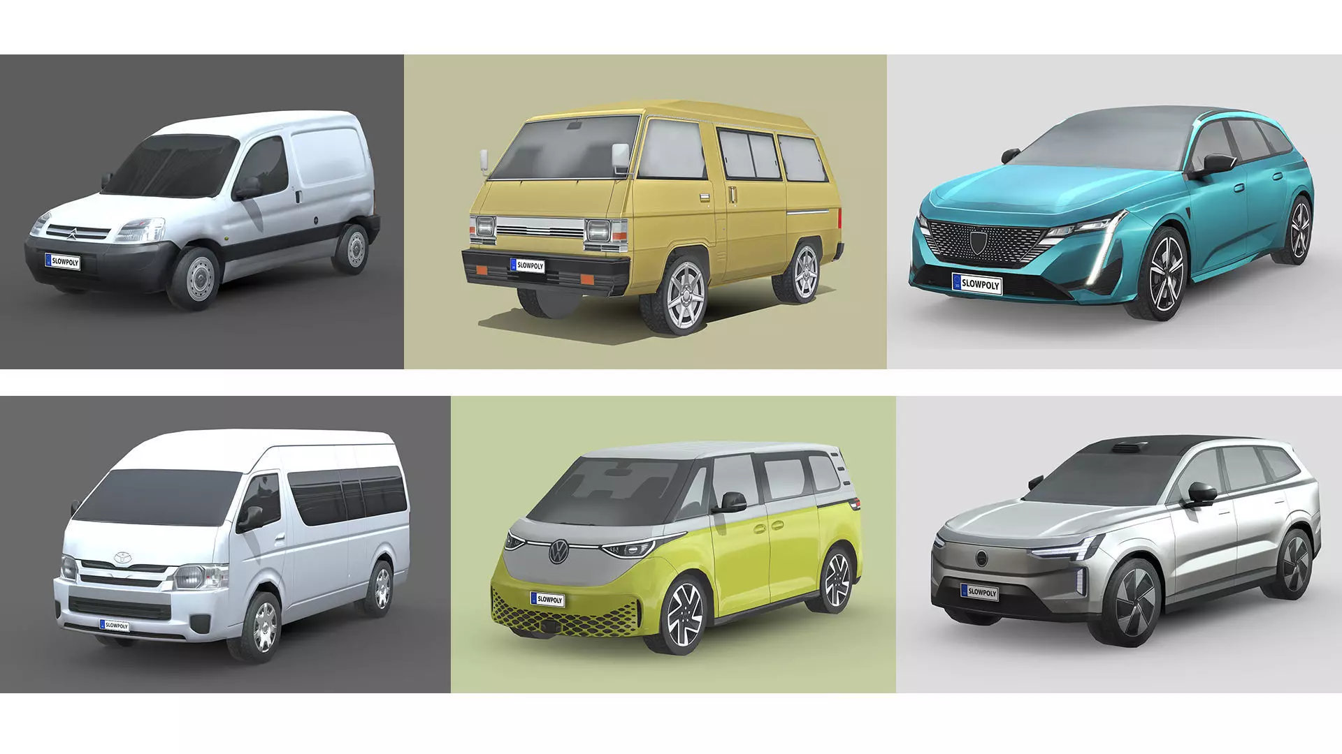Low-Poly Car Pack 009 - Versatile Vans 3D Model Collection_0
