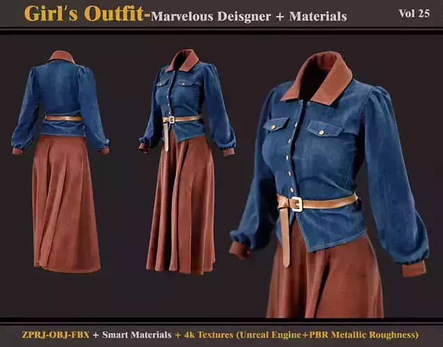 Girls Outfit- MD-Clo3d - Smart Material - Textures - OBJ - FBX 