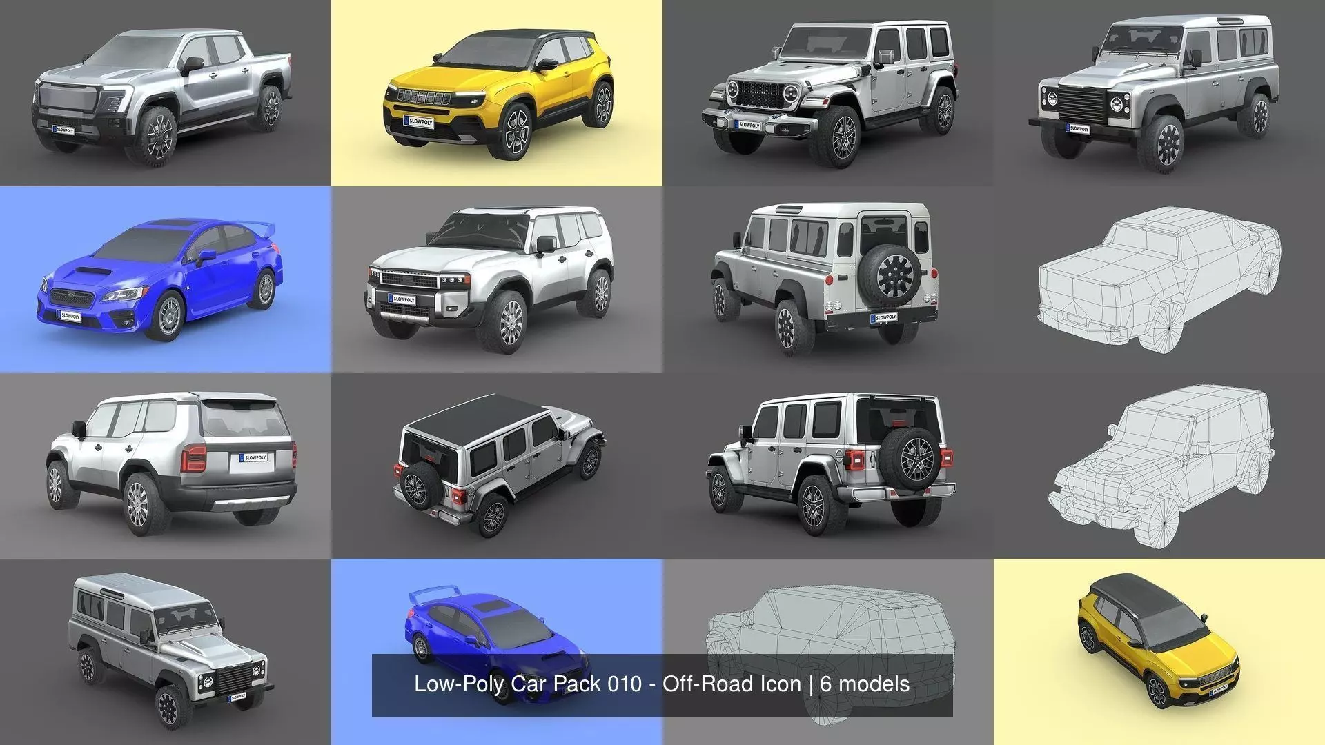 Low-Poly Car Pack 010 - Off-Road Icon 3D Model Collection_1