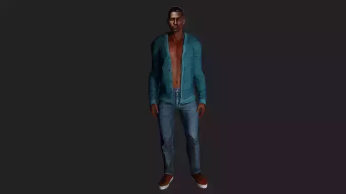 3D Model of a Stylish Young Man in Blue Cardigan
