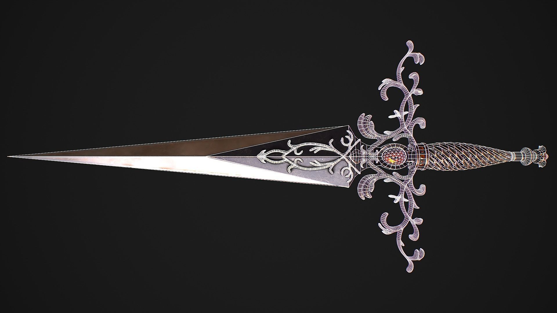 Fantasy Sword 27 With Scabbard 3D Model Low-poly 3D model_7