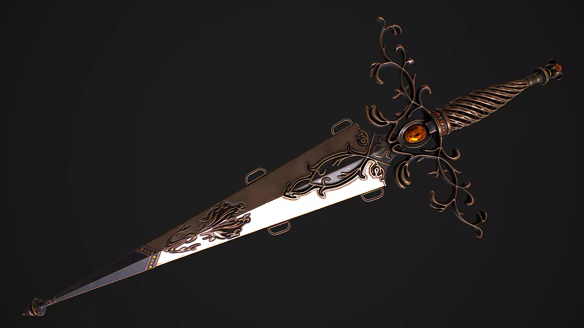 Fantasy Sword 27 With Scabbard 3D Model Low-poly 3D model_0