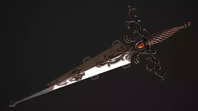 Fantasy Sword 27 With Scabbard 3D Model Low-poly 3D model