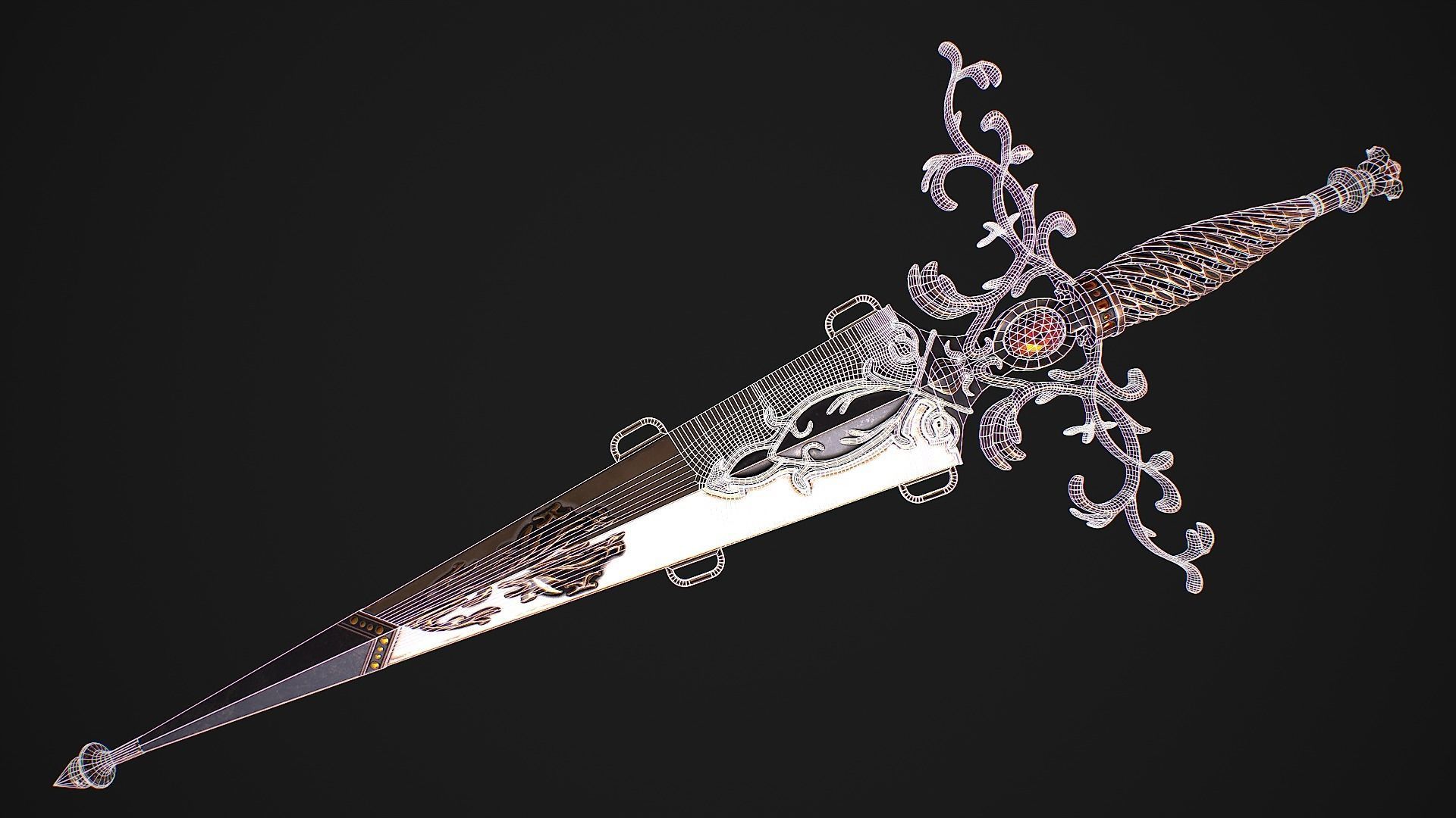 Fantasy Sword 27 With Scabbard 3D Model Low-poly 3D model_3