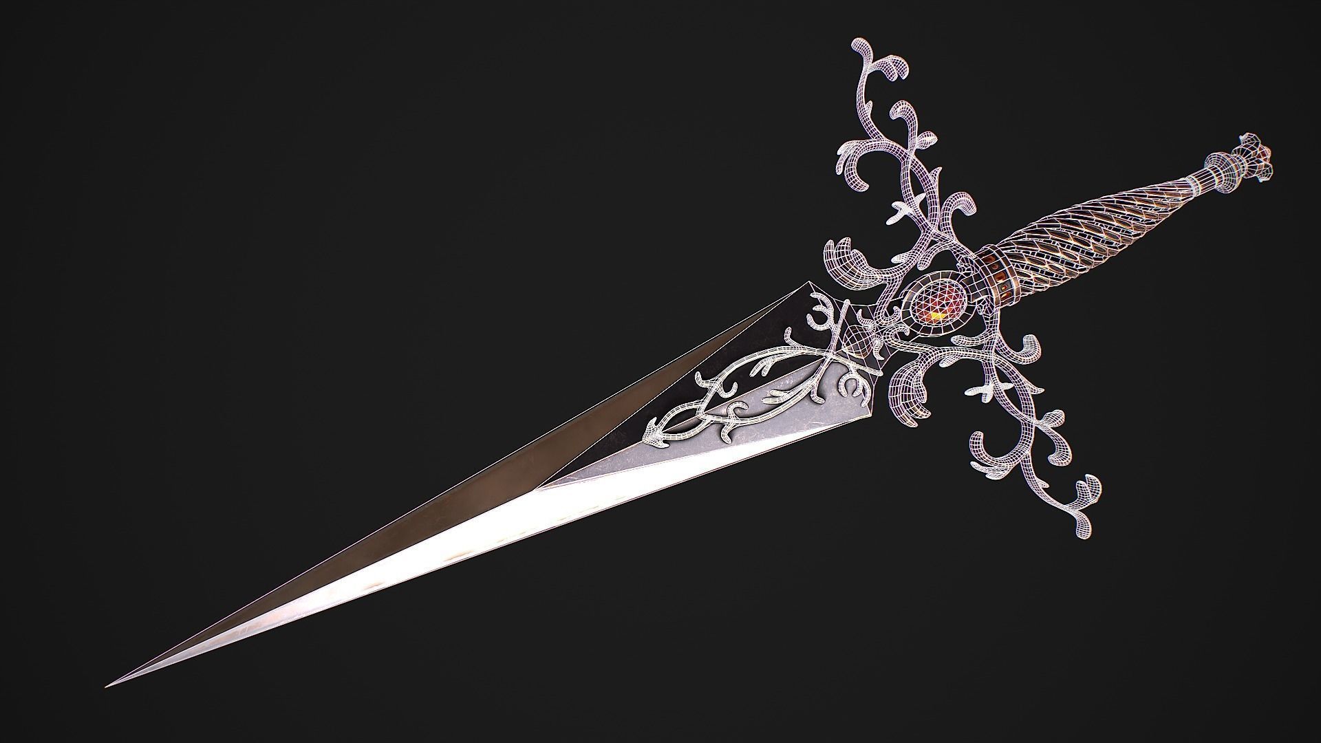 Fantasy Sword 27 With Scabbard 3D Model Low-poly 3D model_5