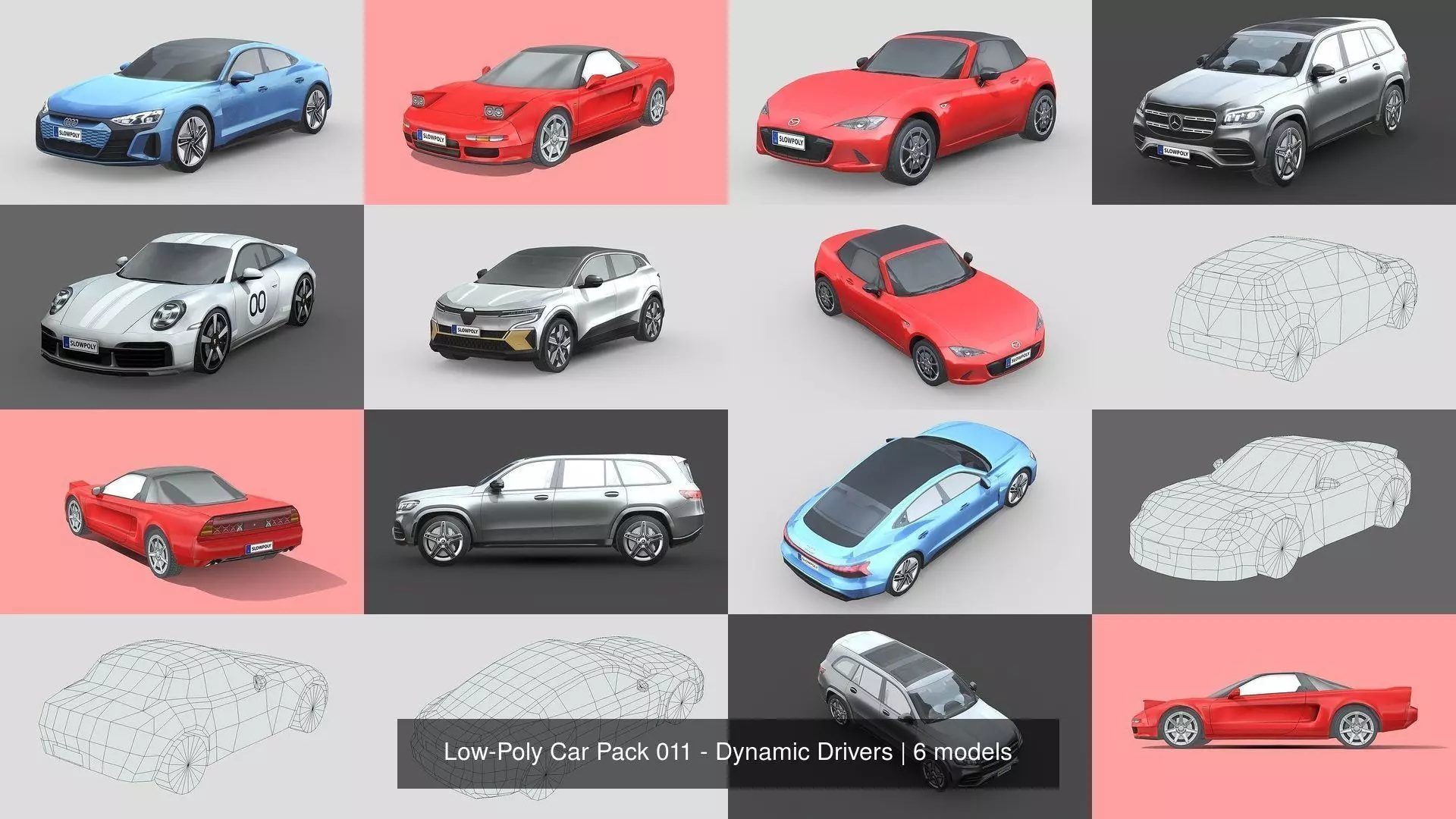 Low-Poly Car Pack 011 - Dynamic Drivers 3D Model Collection_1