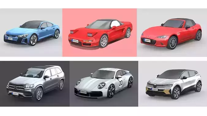 Low-Poly Car Pack 011 - Dynamic Drivers 3D Model Collection