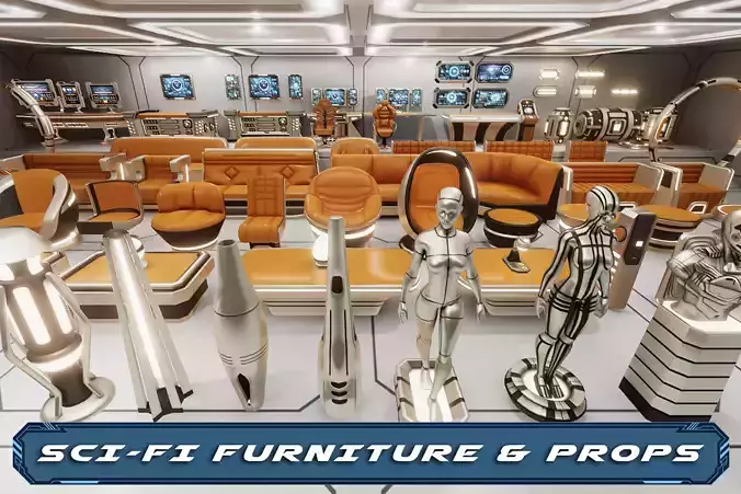 Sci-Fi Furniture and Props Low-poly 3D model
