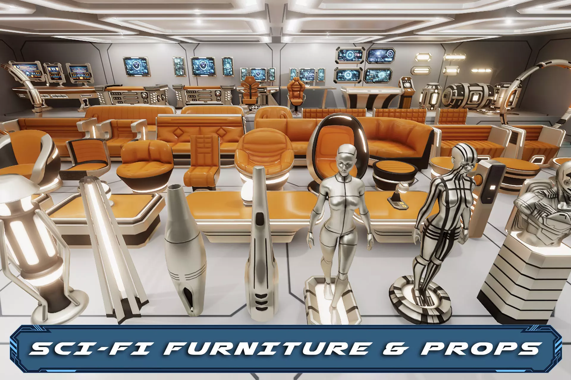 Sci-Fi Furniture and Props Low-poly 3D model_0