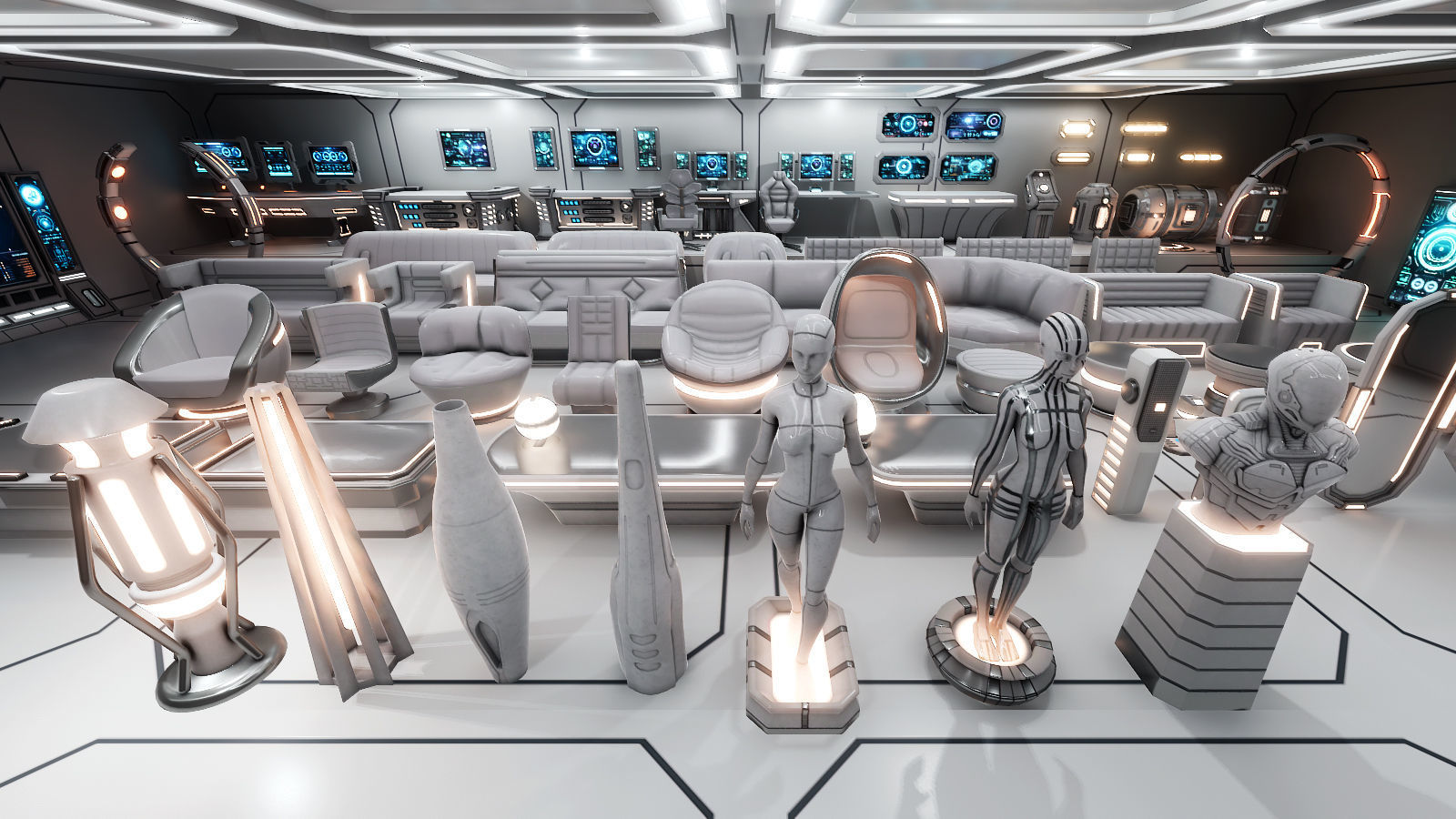 Sci-Fi Furniture and Props Low-poly 3D model_1