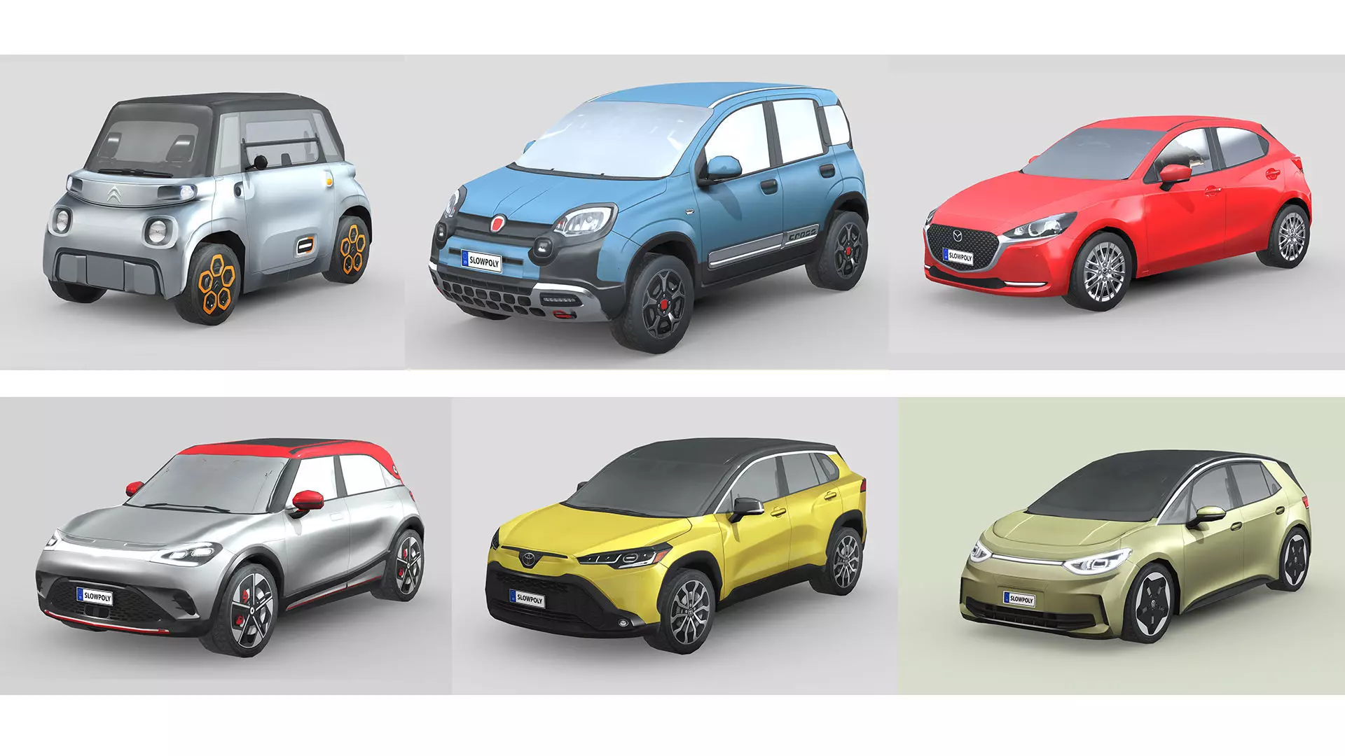 Low-Poly Car Pack 015 - Compact Commuters 3D Model Collection_0