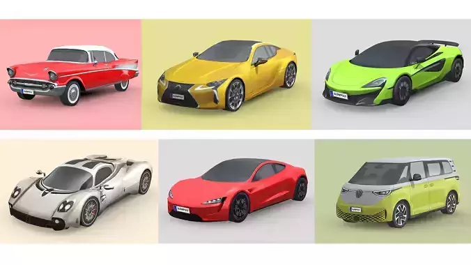 Low-Poly Car Pack 016 - Galactic Speedsters 3D Model Collection