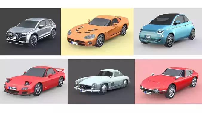 Low-Poly Car Pack 017 - Future Classics 3D Model Collection