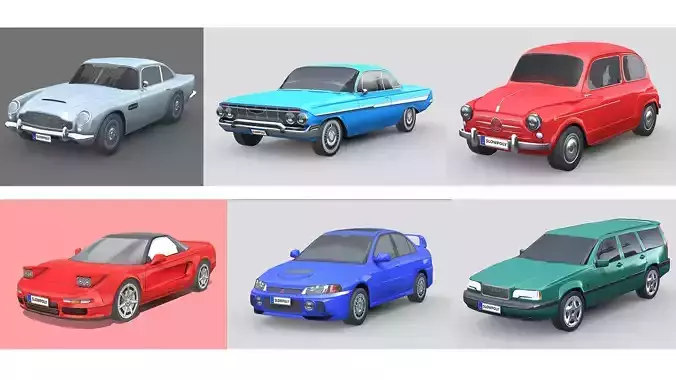 Low-Poly Car Pack 018 - Retro Vibes 3D Model Collection