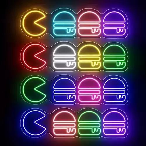 Hamburger Pacman Neon Sign
