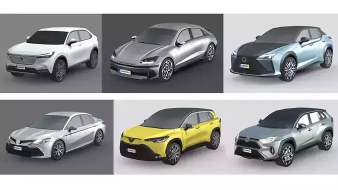 Low-Poly Car Pack 023 - High-Tech Hybrids 3D Model Collection