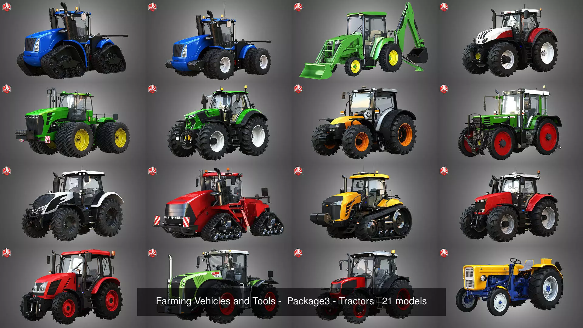 Farming Vehicles and Tools - Package3 - Tractors 3D Model Collection_15