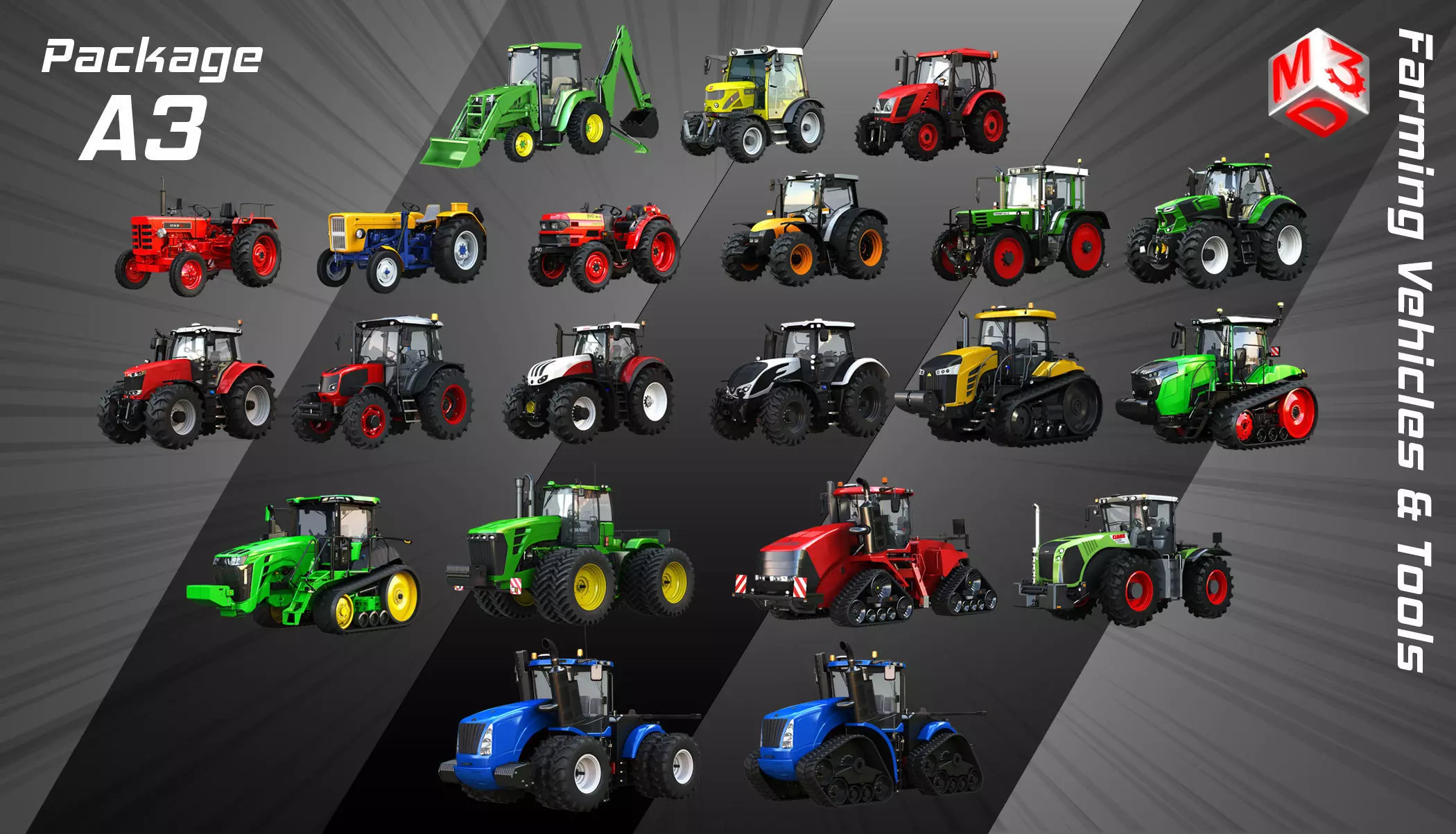 Farming Vehicles and Tools - Package3 - Tractors 3D Model Collection_0