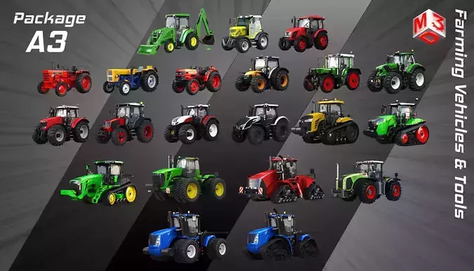 Farming Vehicles and Tools -  Package3 - Tractors 3D Model Collection
