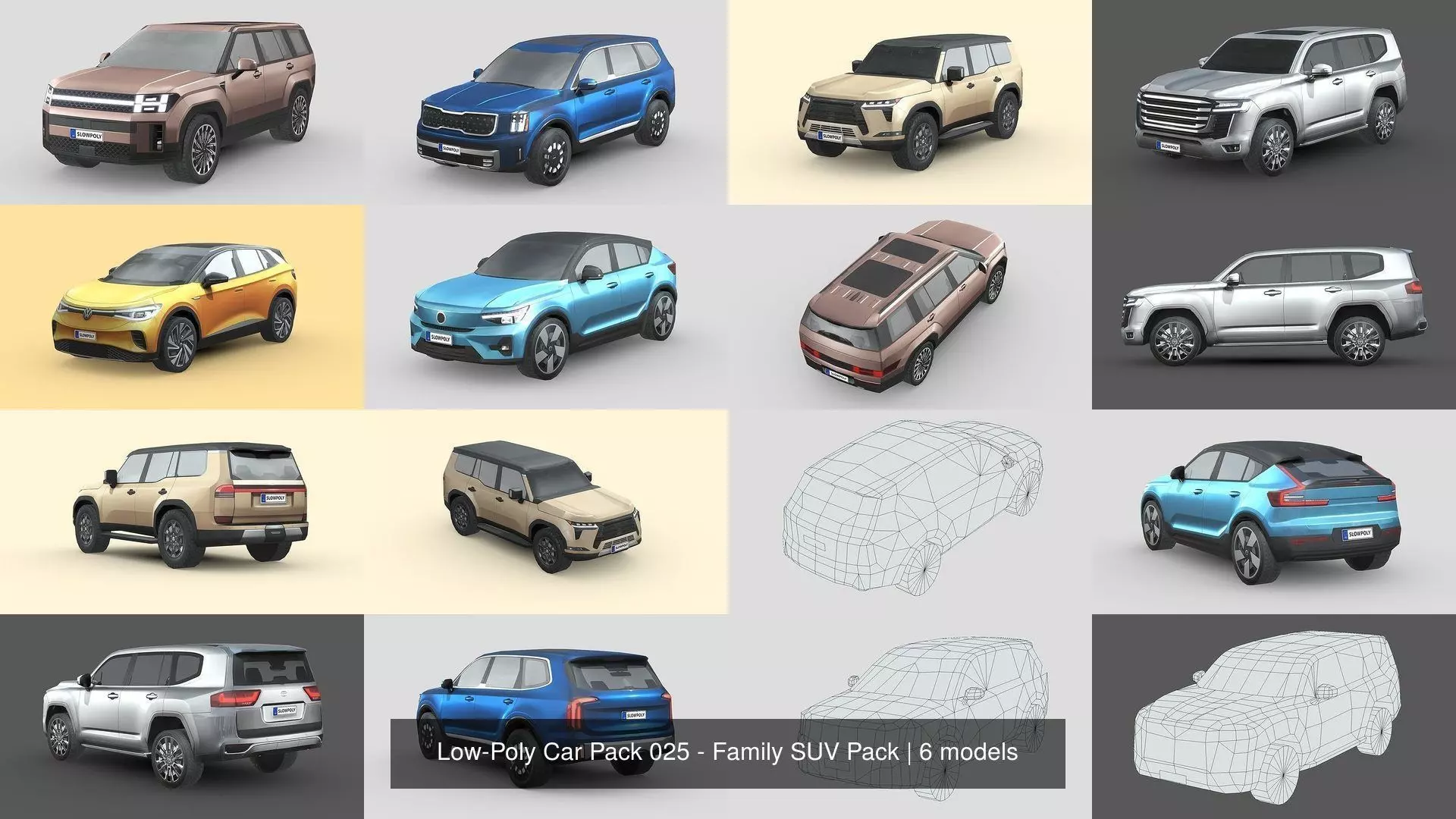 Low-Poly Car Pack 025 - Family SUV Pack 3D Model Collection_1