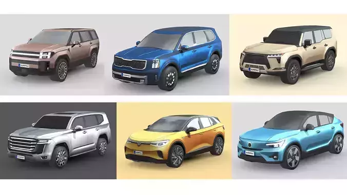 Low-Poly Car Pack 025 - Family SUV Pack 3D Model Collection