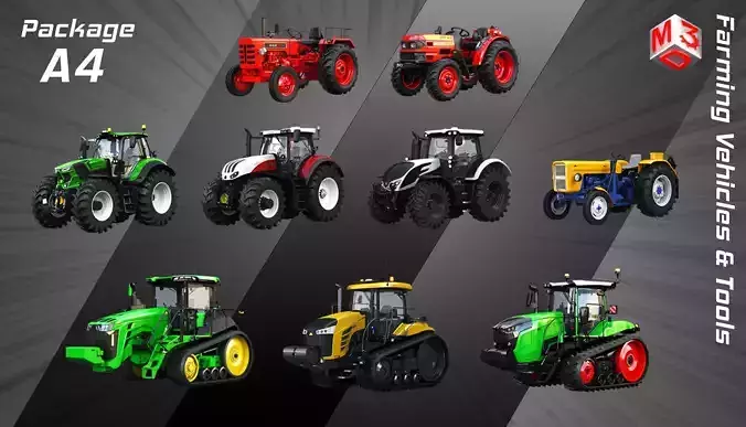 Farming Vehicles and Tools - Package4 - Tractors 3D Model Collection