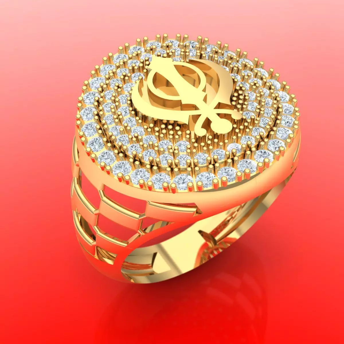 Khanda Diamond MENS RING 3D print model_0