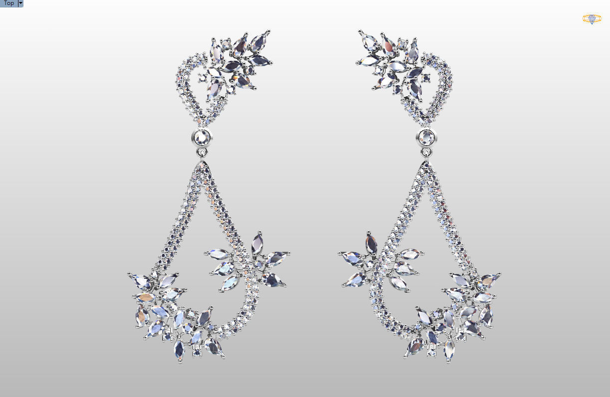 Gorgeous Dangle earrings with marquise gemstones 3D print model_56