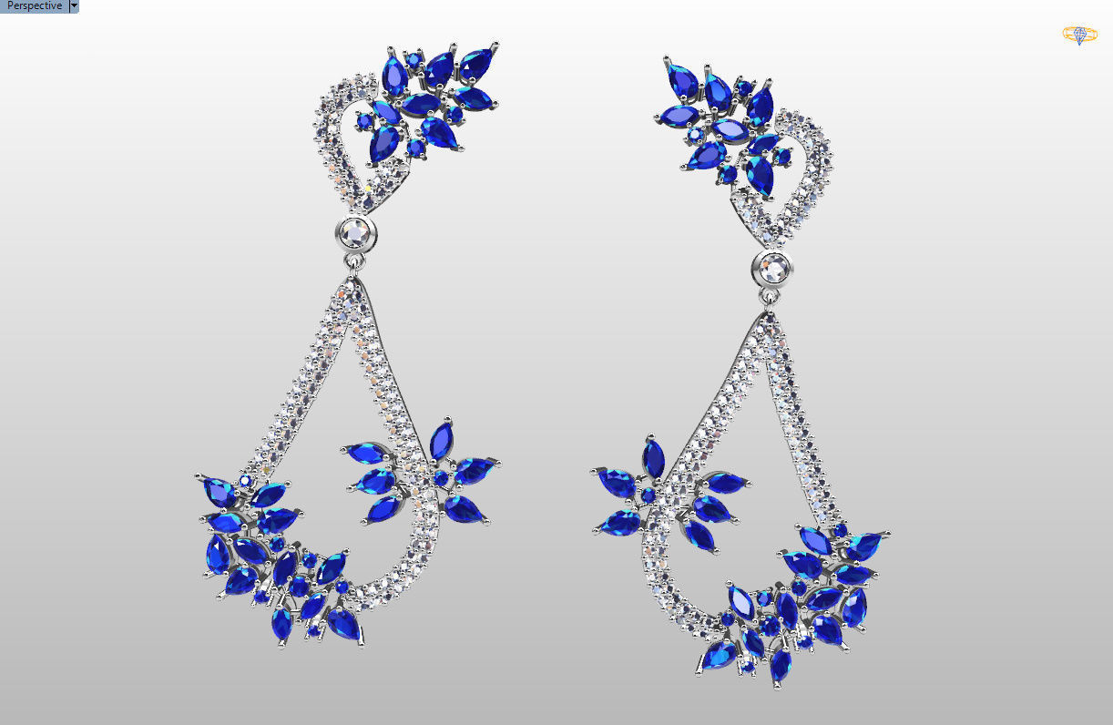 Gorgeous Dangle earrings with marquise gemstones 3D print model_61