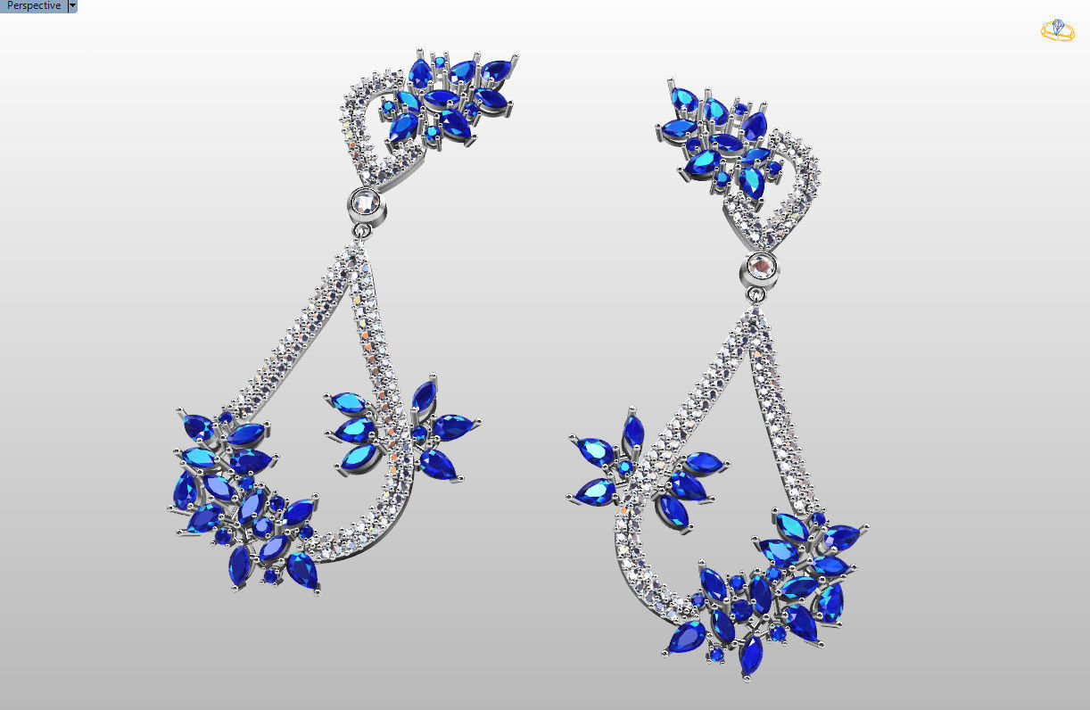 Gorgeous Dangle earrings with marquise gemstones 3D print model_60