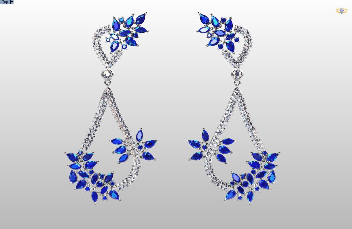 Gorgeous Dangle earrings with marquise gemstones 3D print model_2