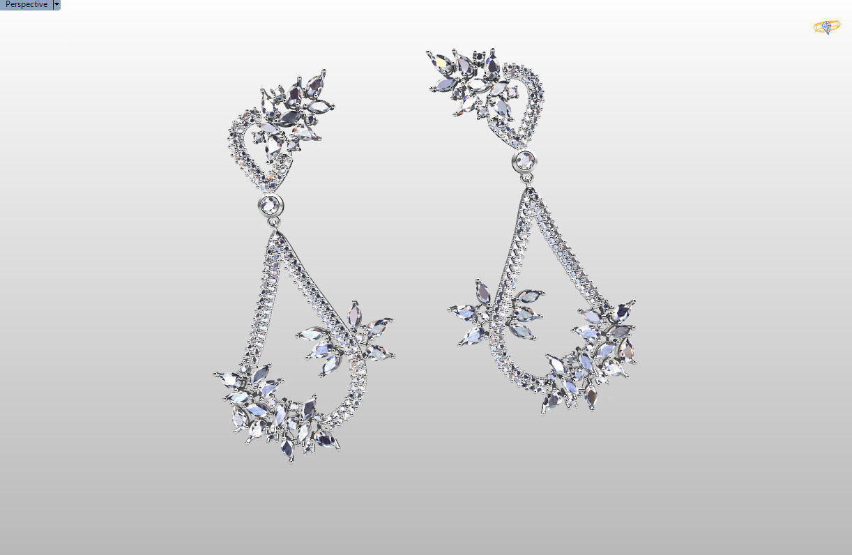 Gorgeous Dangle earrings with marquise gemstones 3D print model_57