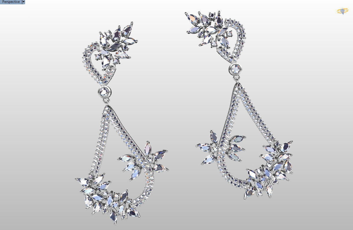 Gorgeous Dangle earrings with marquise gemstones 3D print model_58